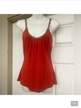 Fighting Eel Red Scoop Neck Embellished Tank